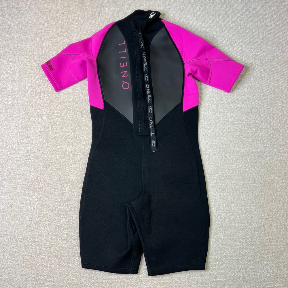 ONeill Reactor II 2mm Youth Size 12 Zip Short Sleeve Spring Wetsuit Pink Black